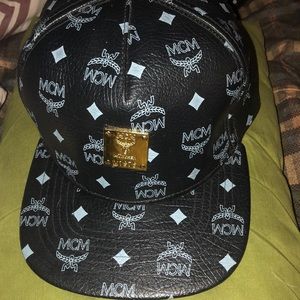 Mcm black leather SnapBack hat